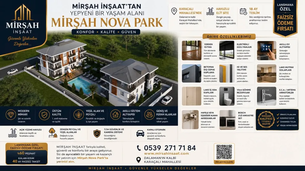 MİRŞAH NOVA PARK DALAMAN'IN KALBİNDE YEPYENİ BİR YAŞAM ALANI